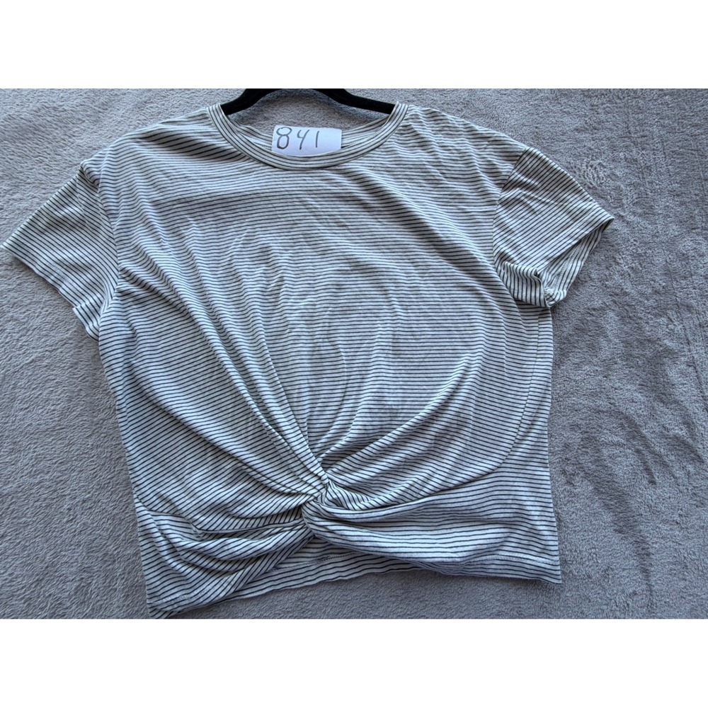 Lush Striped Twist Front Top Womens Medium White Black Casual Knit